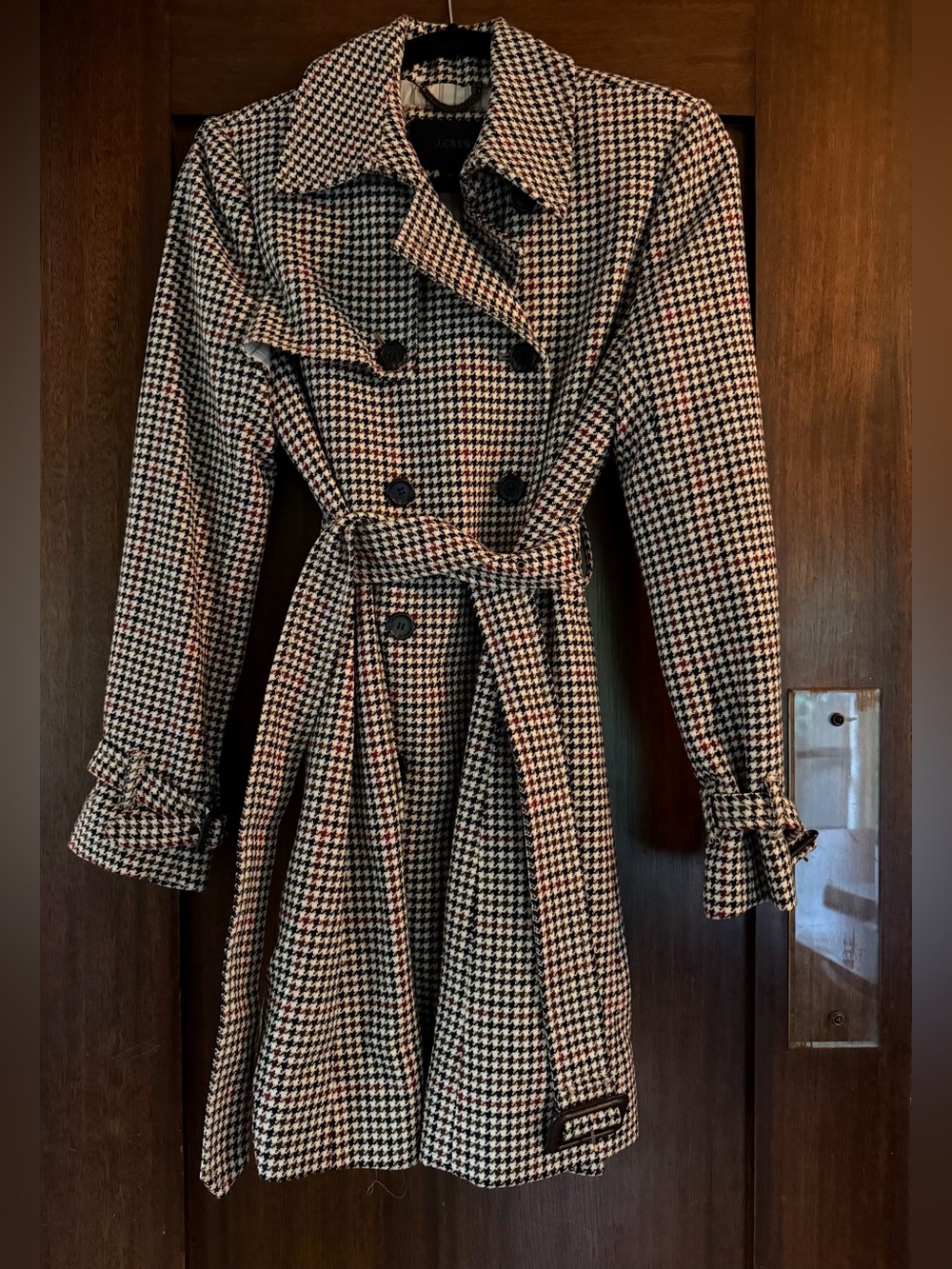 J-Crew Houndstooth Double-Breasted Trench Coat